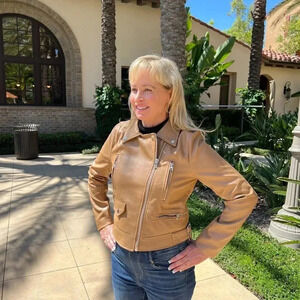 Moto Faux Leather Jacket Asymmetrical Zip Closure Lined Brown/Camel